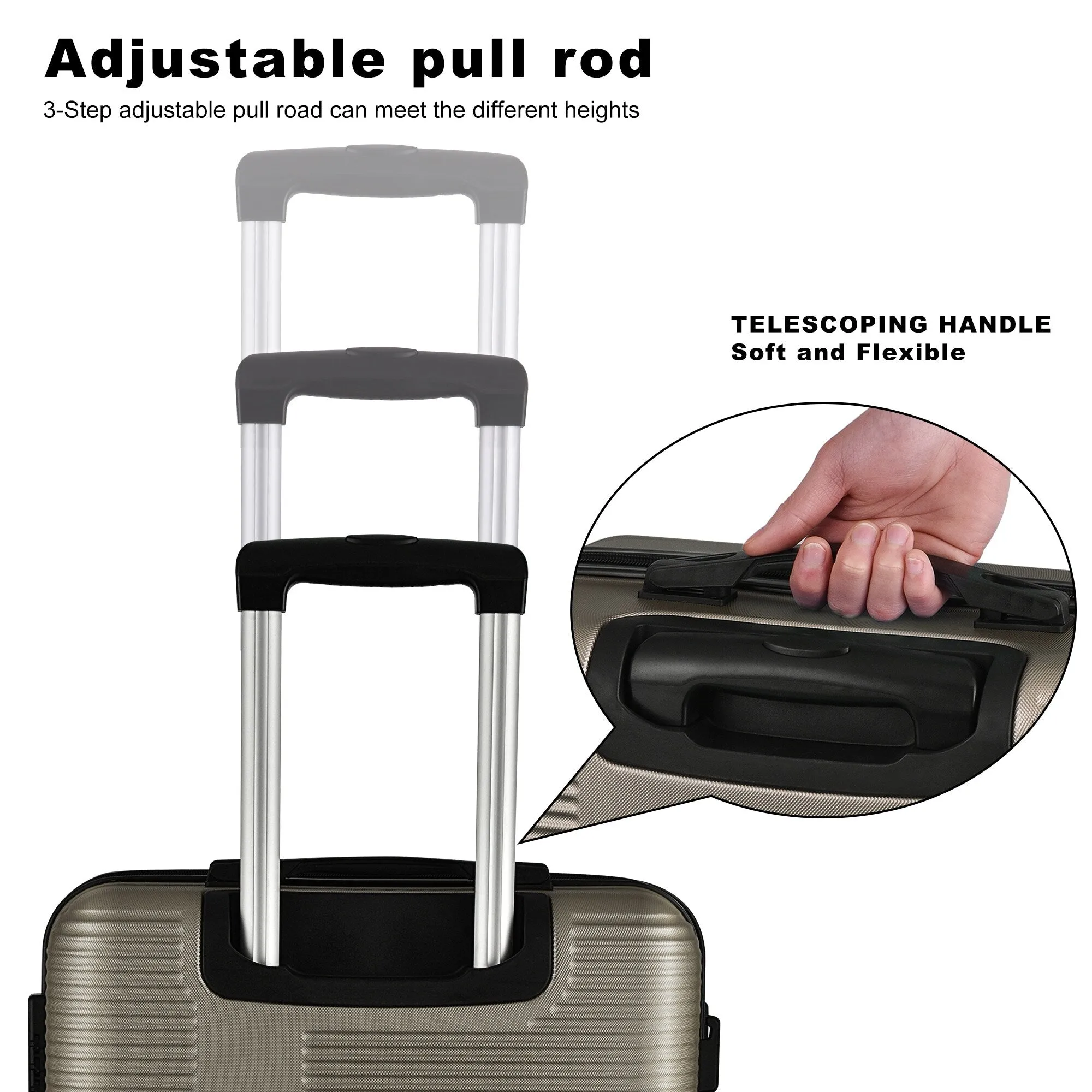 3 Piece Luggage with TSA Lock ABS, Durable Luggage Set, Lightweight Suitcase with Hooks, 20in/24in/28in