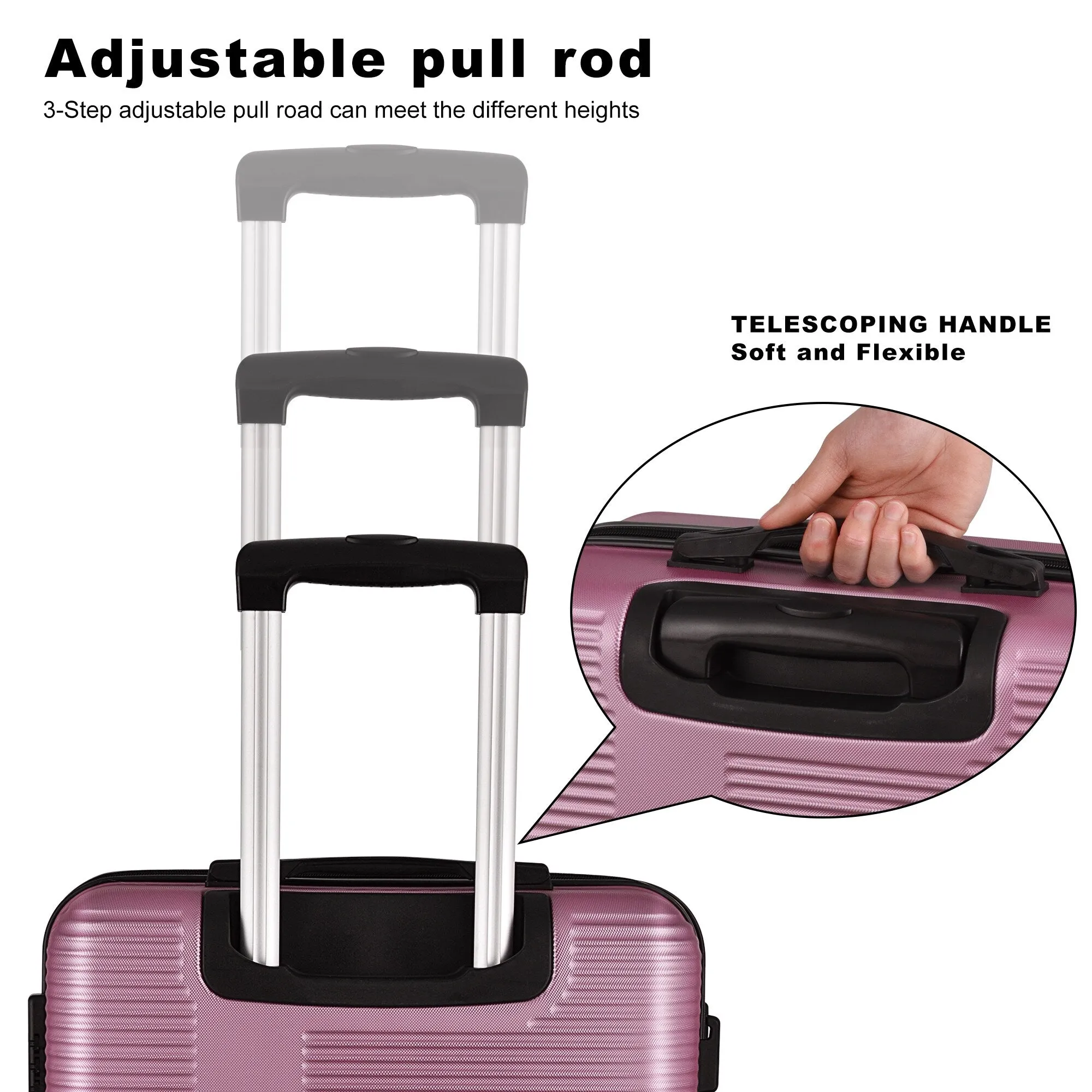 3 Piece Luggage with TSA Lock ABS, Durable Luggage Set, Lightweight Suitcase with Hooks, 20in/24in/28in