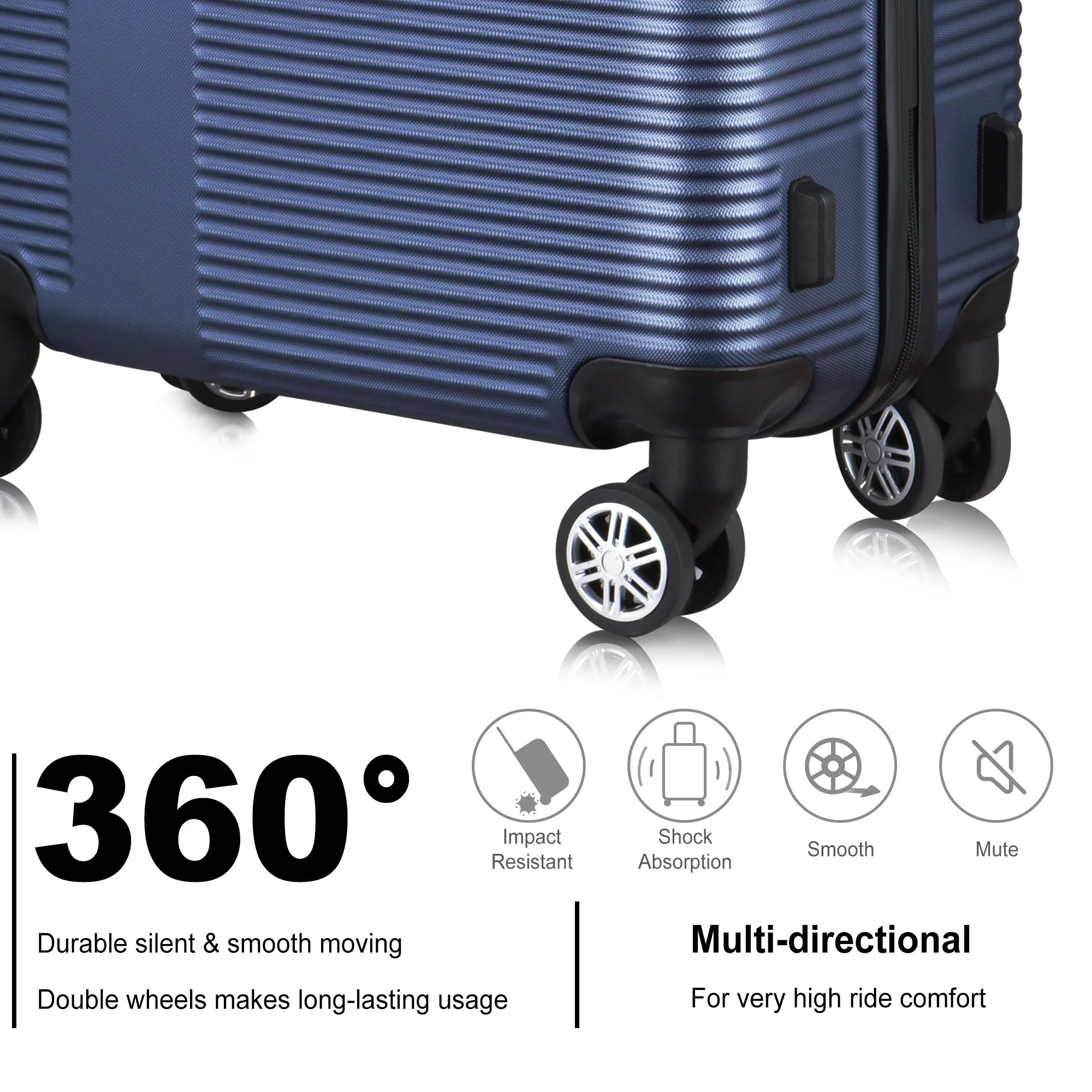 3 Piece Luggage with TSA Lock ABS, Durable Luggage Set, Lightweight Suitcase with Hooks, 20in/24in/28in