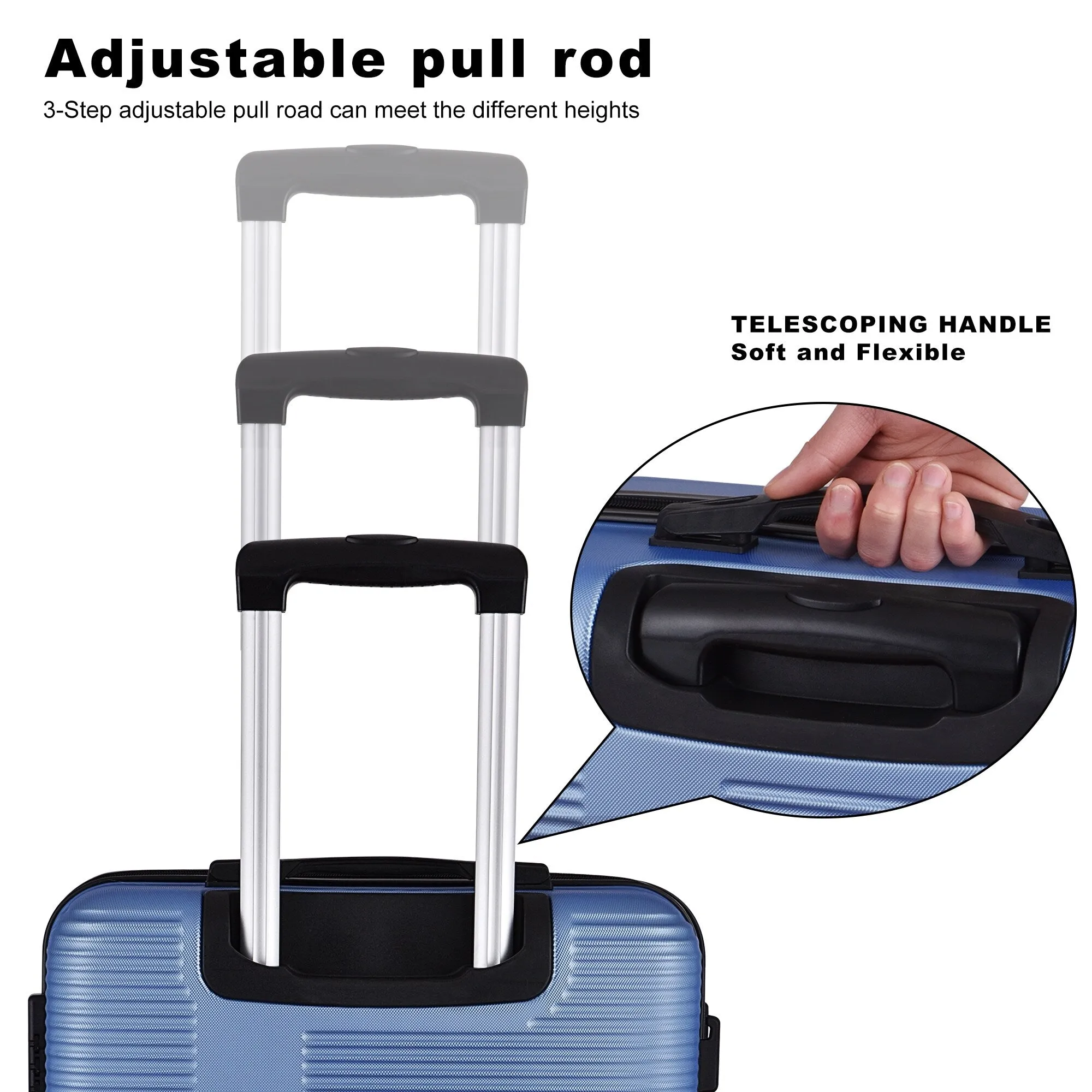 3 Piece Luggage with TSA Lock ABS, Durable Luggage Set, Lightweight Suitcase with Hooks, 20in/24in/28in