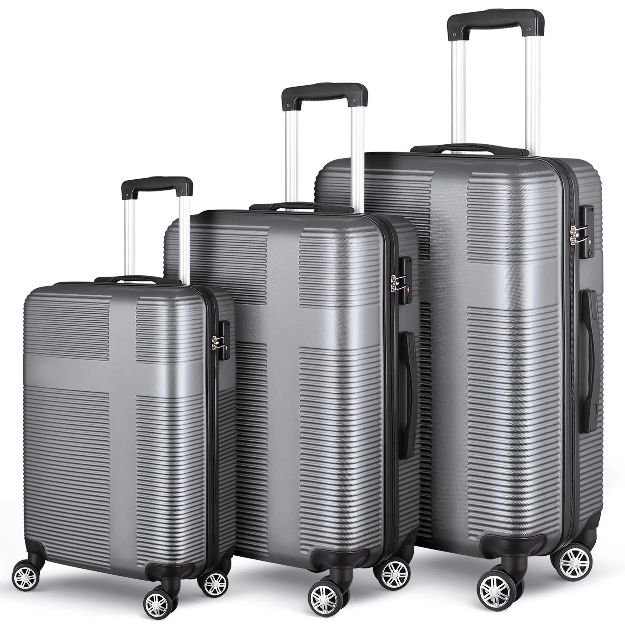 3 Piece Luggage with TSA Lock ABS, Durable Luggage Set, Lightweight Suitcase with Hooks, 20in/24in/28in
