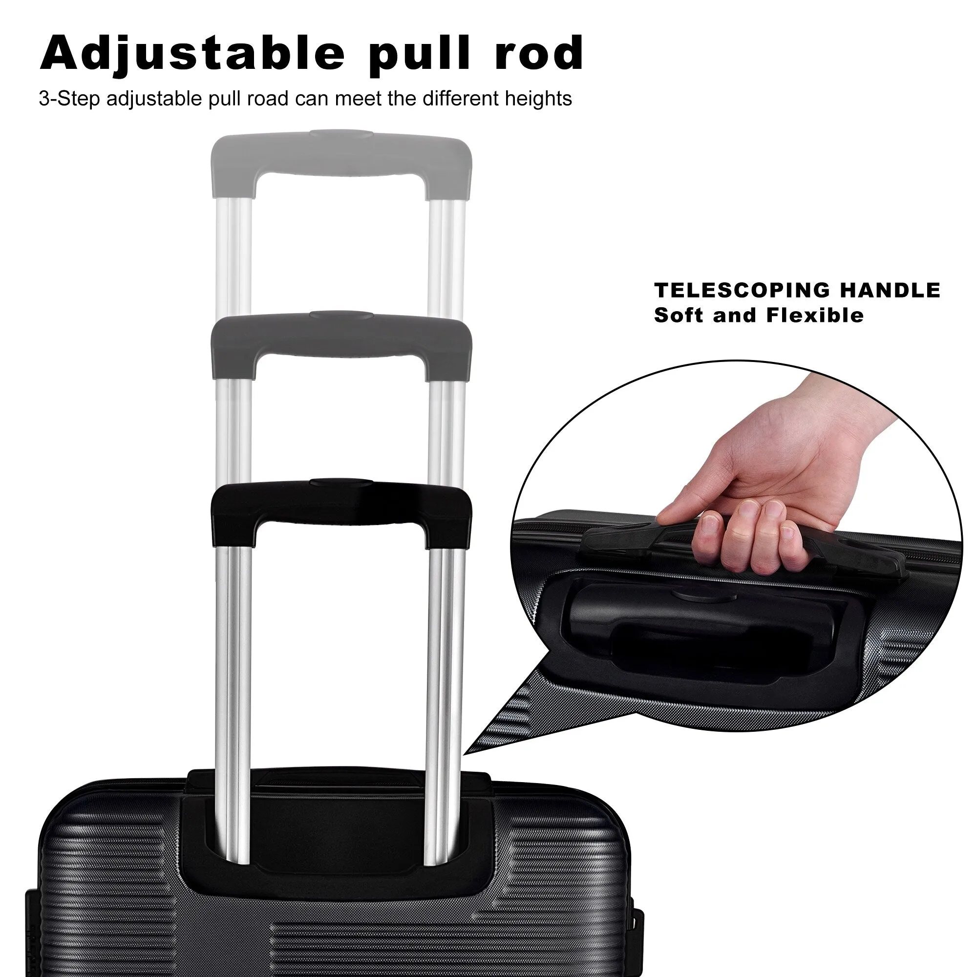 3 Piece Luggage with TSA Lock ABS, Durable Luggage Set, Lightweight Suitcase with Hooks, 20in/24in/28in