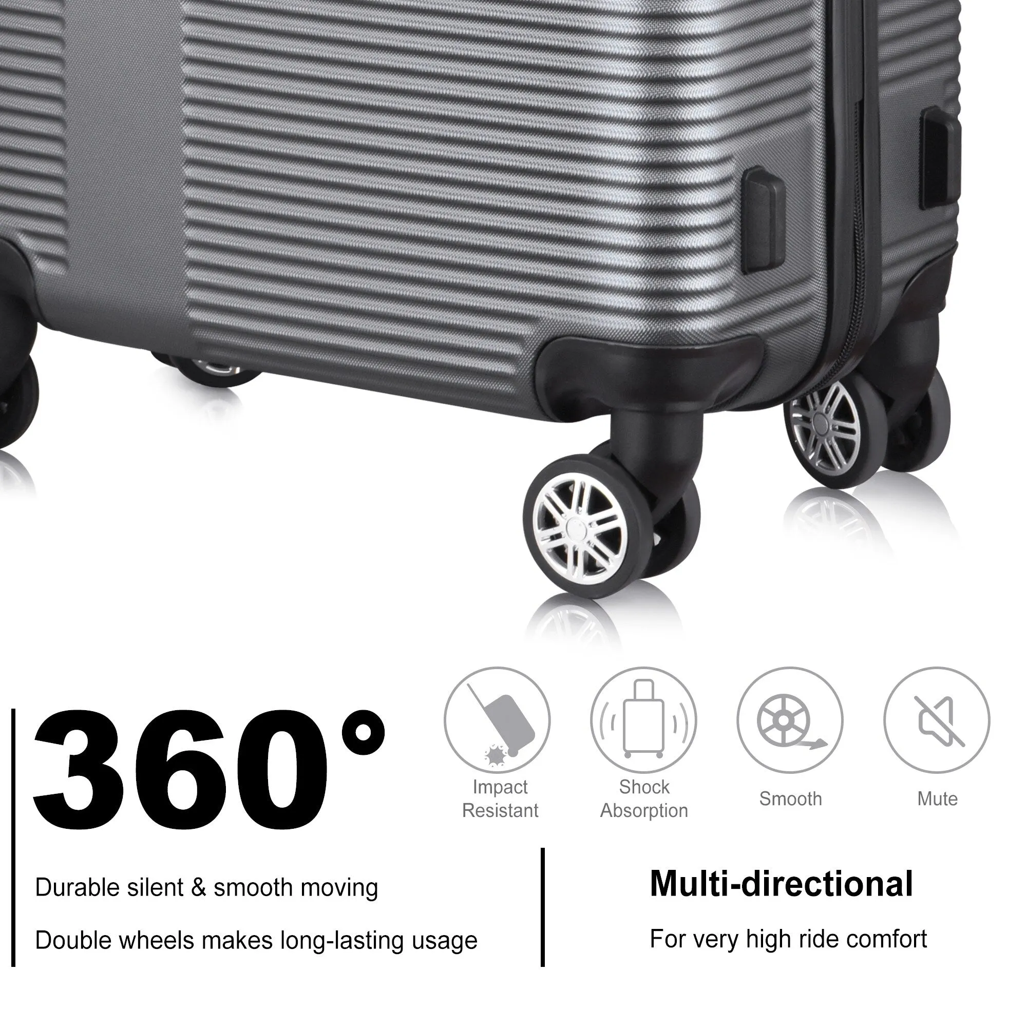 3 Piece Luggage with TSA Lock ABS, Durable Luggage Set, Lightweight Suitcase with Hooks, 20in/24in/28in