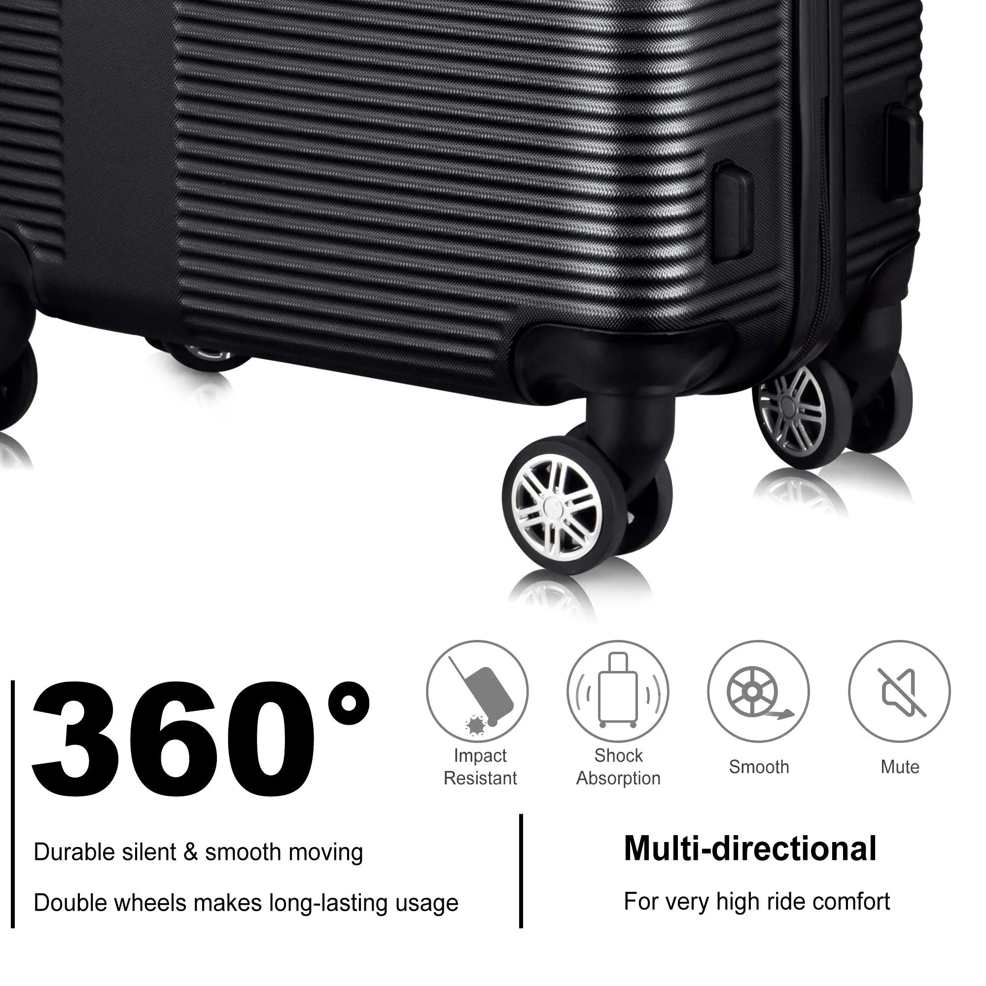 3 Piece Luggage with TSA Lock ABS, Durable Luggage Set, Lightweight Suitcase with Hooks, 20in/24in/28in
