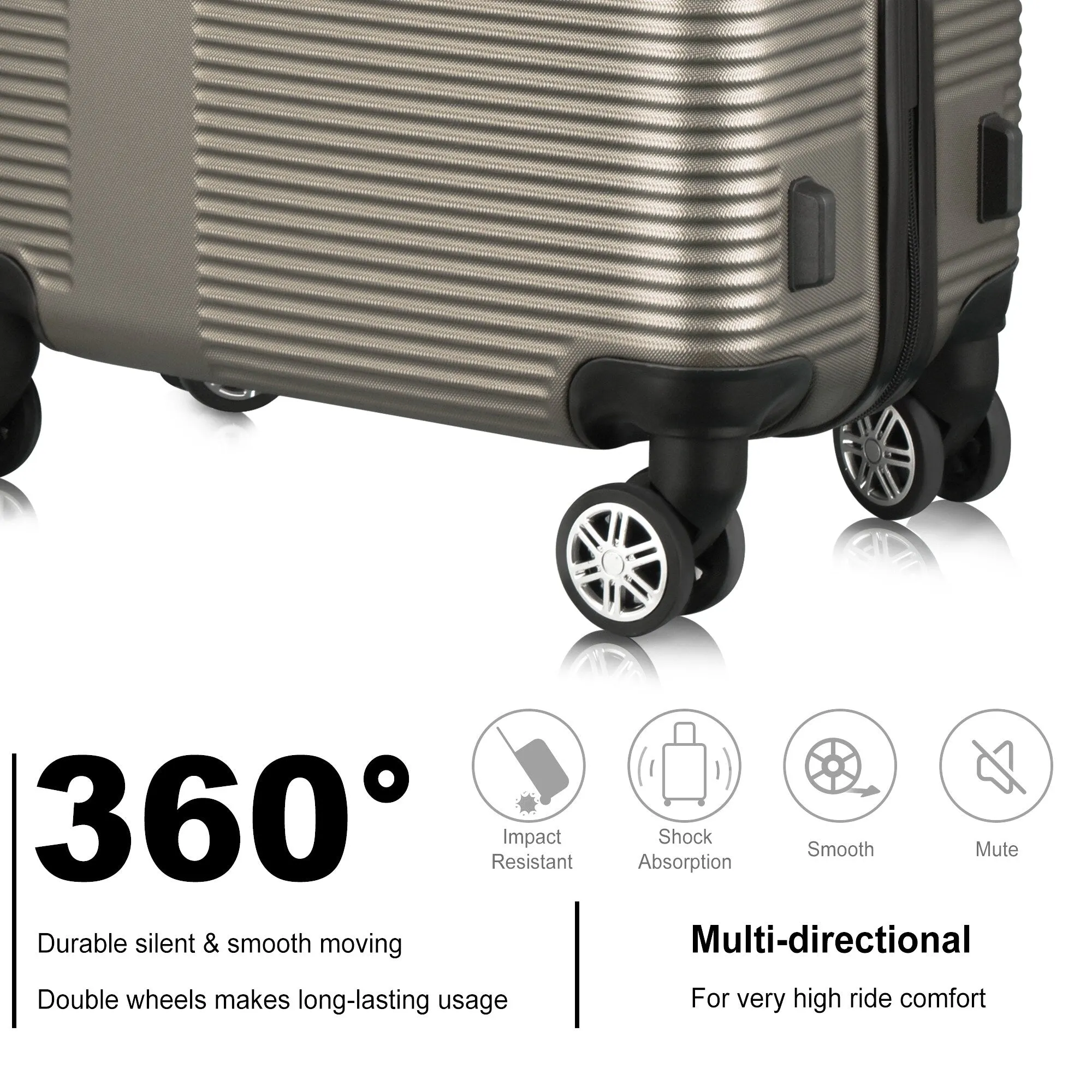 3 Piece Luggage with TSA Lock ABS, Durable Luggage Set, Lightweight Suitcase with Hooks, 20in/24in/28in