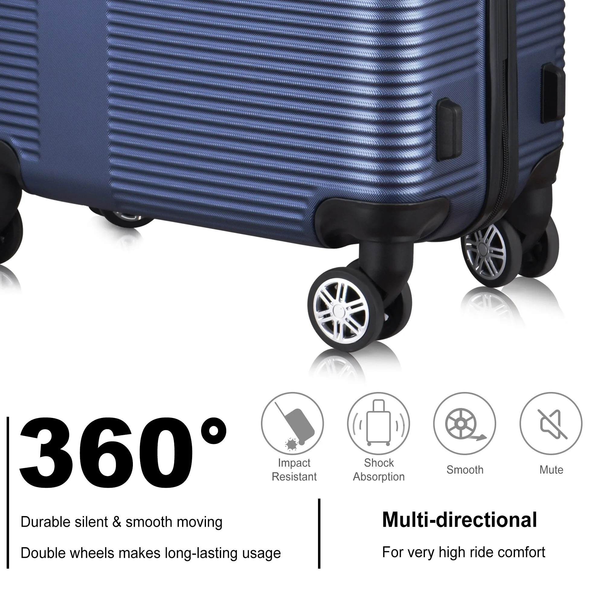 3 Piece Luggage with TSA Lock ABS, Durable Luggage Set