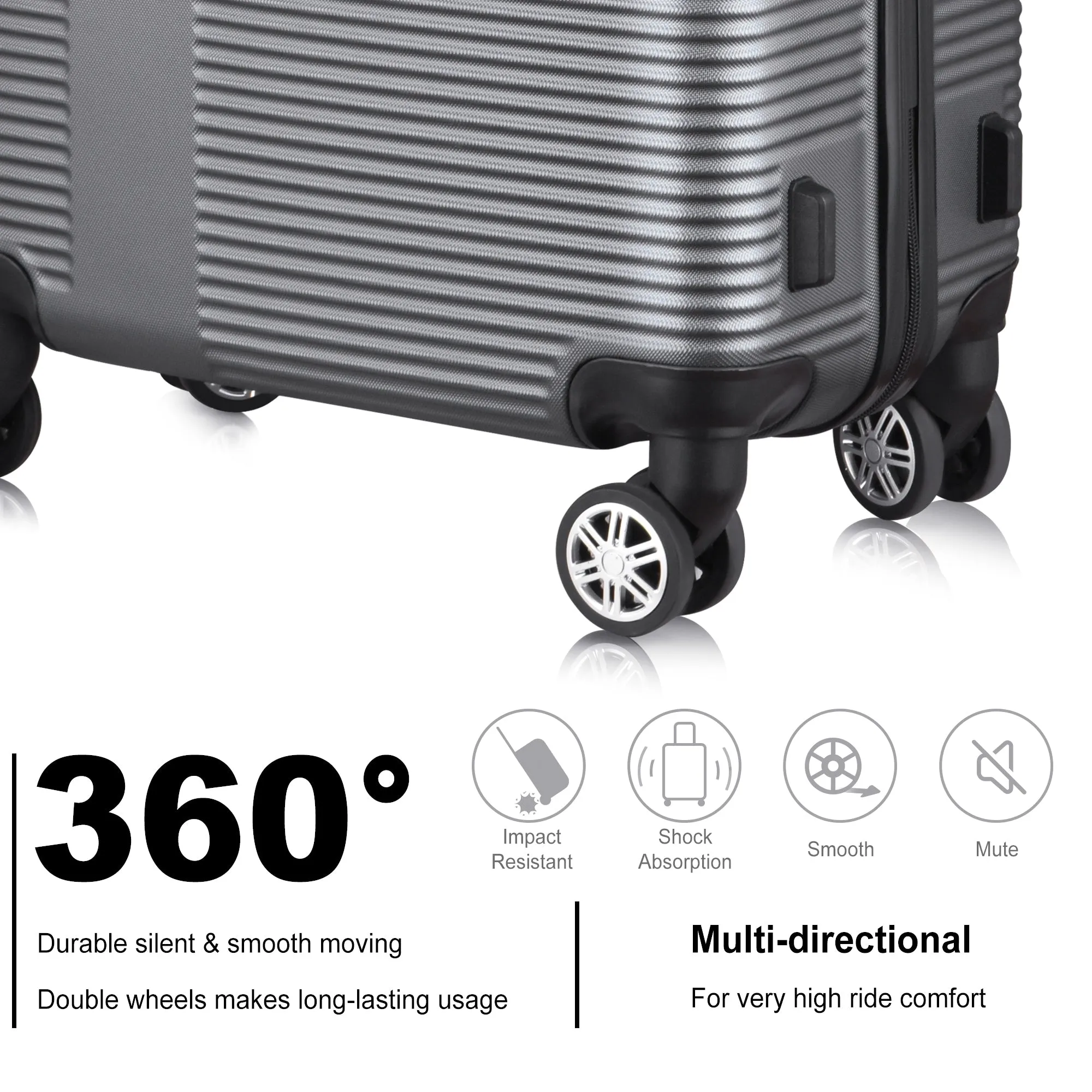 3 Piece Luggage with TSA Lock ABS, Durable Luggage Set