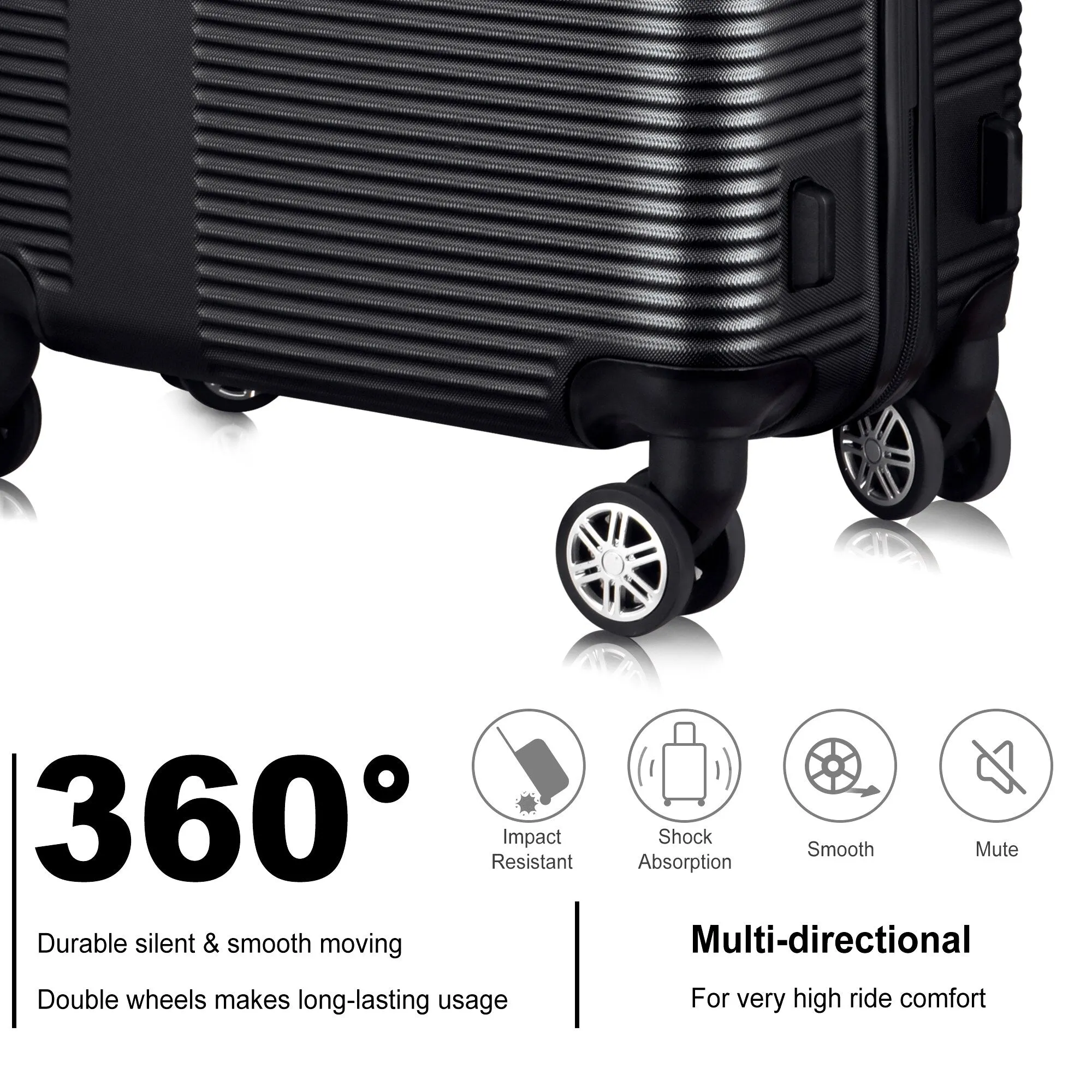 3 Piece Luggage with TSA Lock ABS, Durable Luggage Set