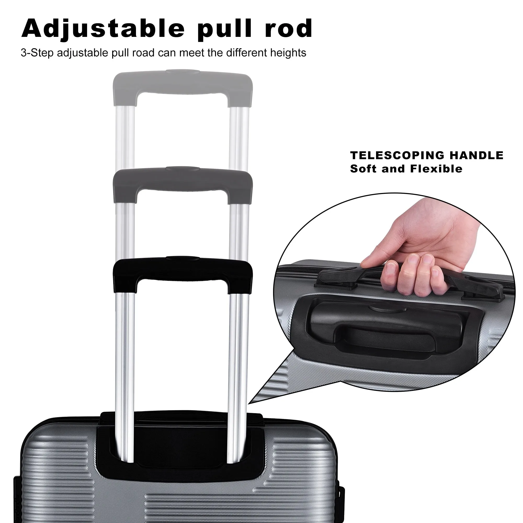 3 Piece Luggage with TSA Lock ABS, Durable Luggage Set