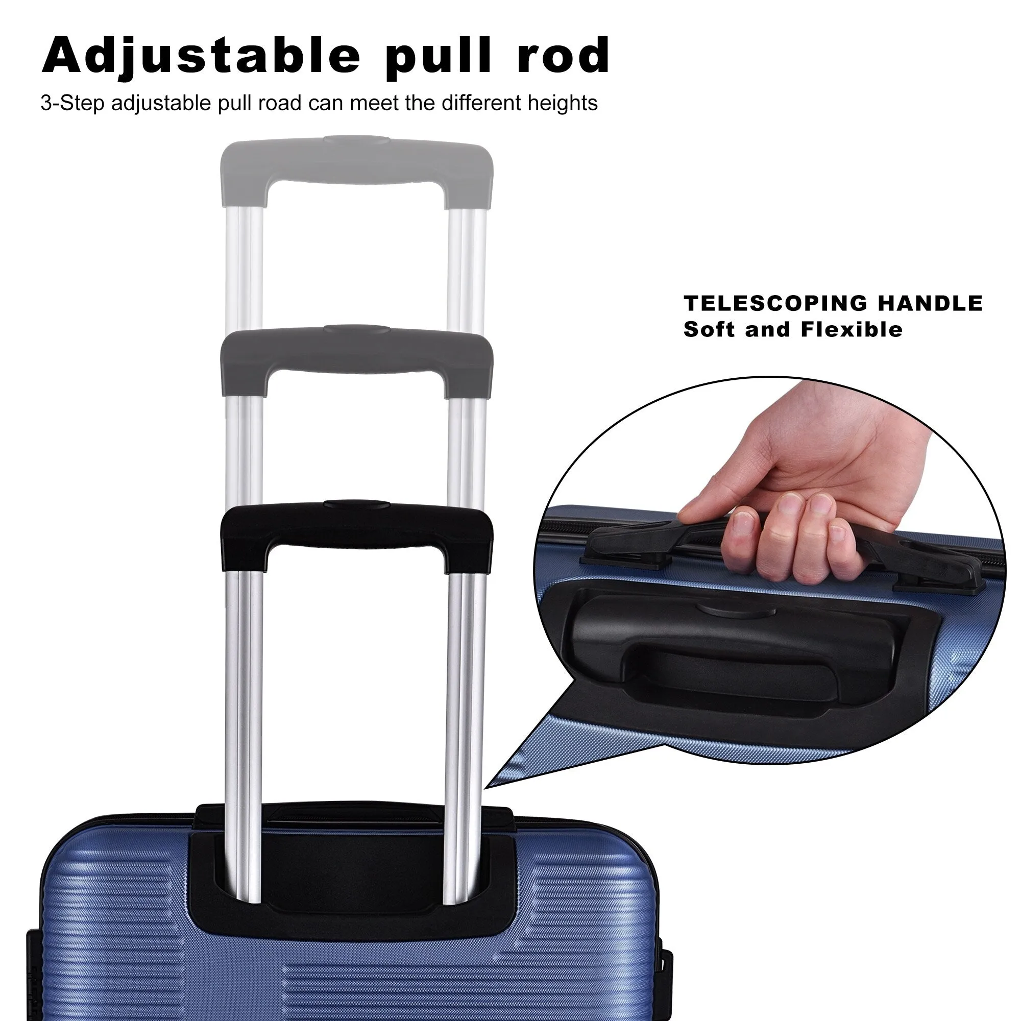 3 Piece Luggage with TSA Lock ABS, Durable Luggage Set