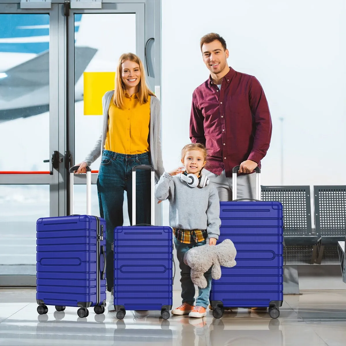 3 Piece PC ABS Hardside Checked Spinner Luggage Set