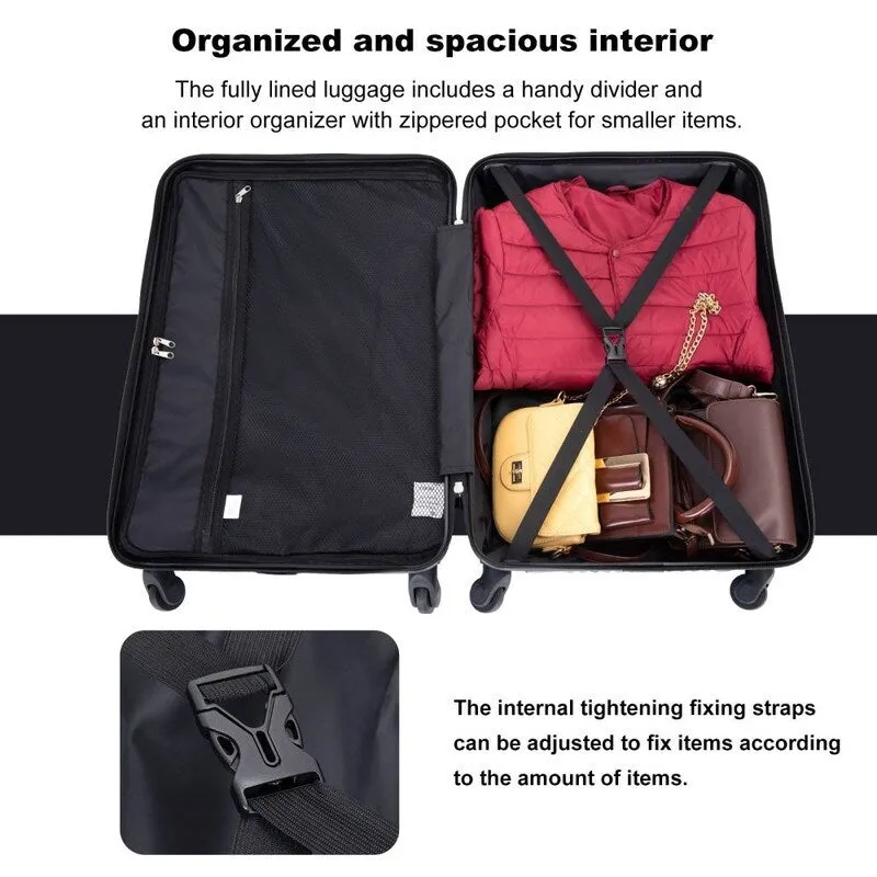 3 Piece PC ABS Suitcase Luggage Sets with Two Hooks and Spinner Wheels,Light Purple