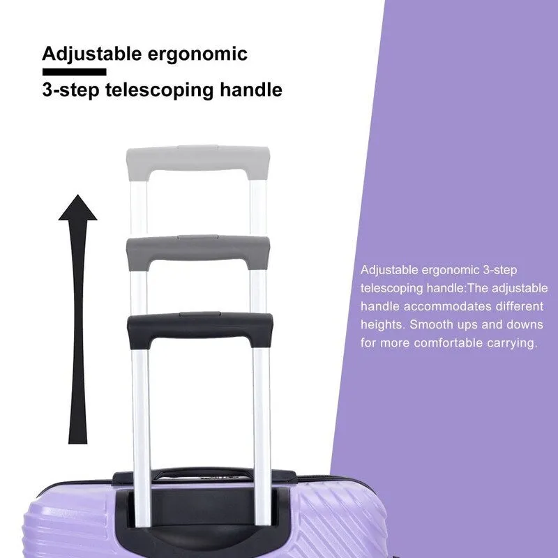 3 Piece PC ABS Suitcase Luggage Sets with Two Hooks and Spinner Wheels,Light Purple