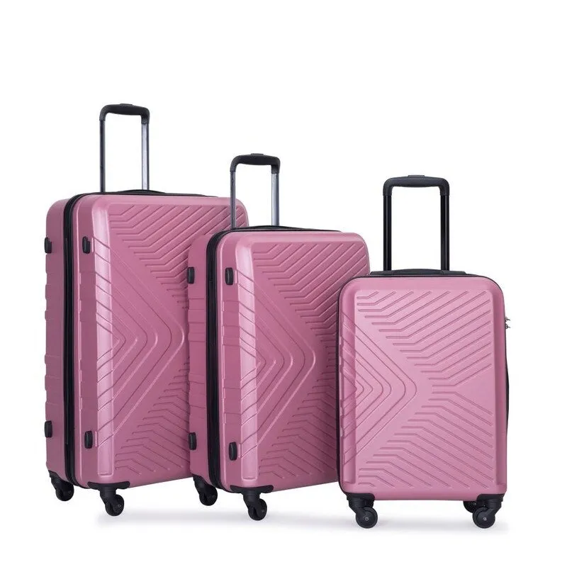 3PCS ABS Lightweight Suitcase Luggage Set with Two Hooks and TSA Lock