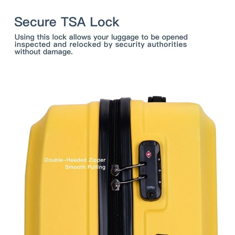 3PCS ABS Lightweight Suitcase Luggage Set with Two Hooks and TSA Lock