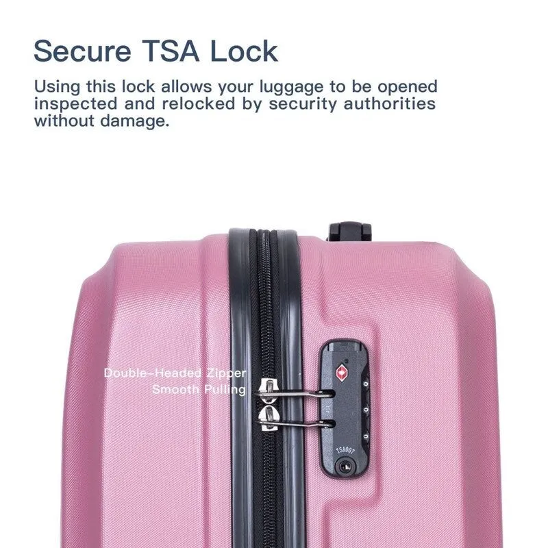 3PCS ABS Lightweight Suitcase Luggage Set with Two Hooks and TSA Lock