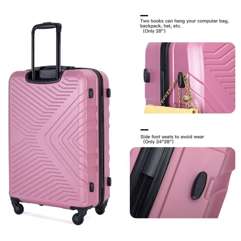 3PCS ABS Lightweight Suitcase Luggage Set with Two Hooks and TSA Lock