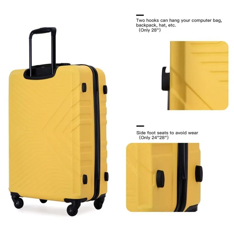 3PCS ABS Lightweight Suitcase Luggage Set with Two Hooks and TSA Lock