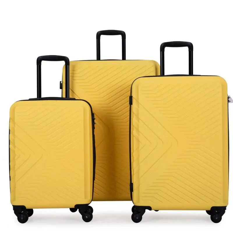 3PCS ABS Lightweight Suitcase Luggage Set with Two Hooks and TSA Lock