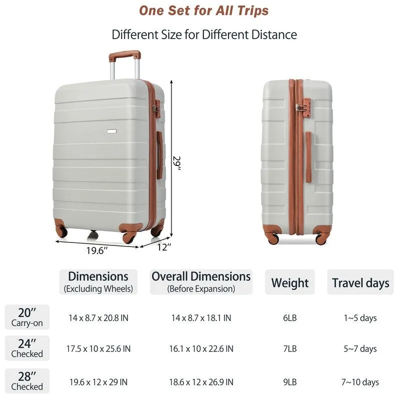 3pcs Hardshell Luggage Sets Lightweight Expandable Suitcase