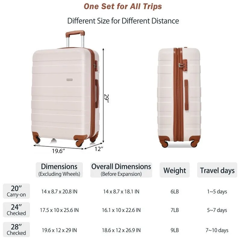3pcs Hardshell Luggage Sets Lightweight Expandable Suitcase