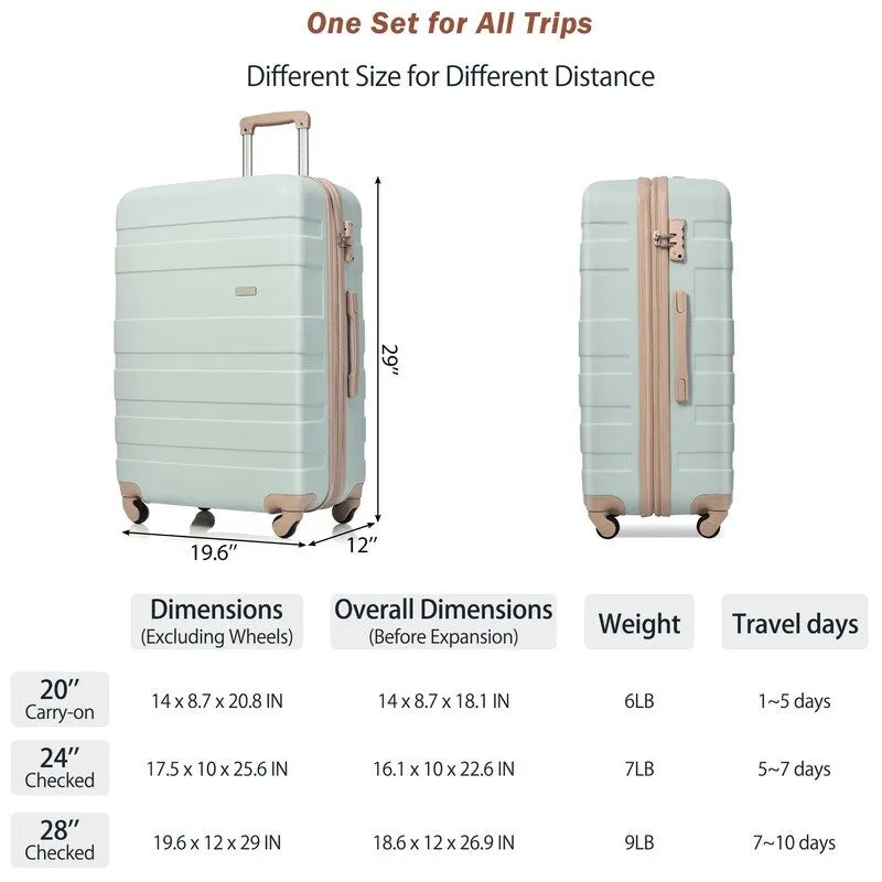 3pcs Hardshell Luggage Sets Lightweight Expandable Suitcase