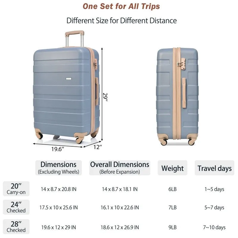 3pcs Hardshell Luggage Sets Lightweight Expandable Suitcase
