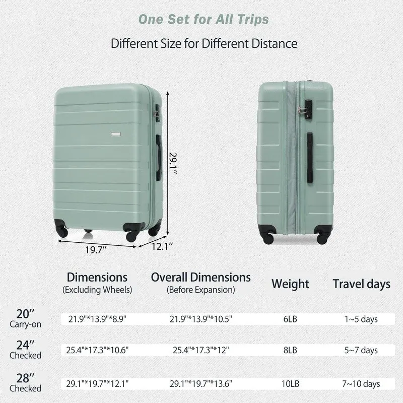 3pcs Hardshell Luggage Sets Lightweight Expandable Suitcase