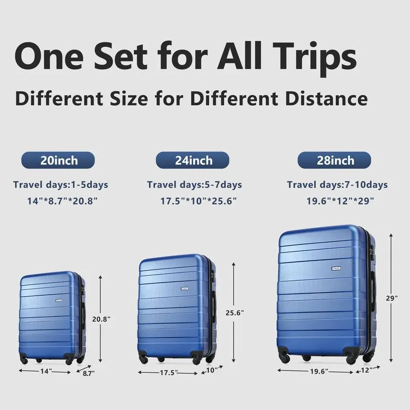 3pcs Hardshell Luggage Sets Lightweight Expandable Suitcase