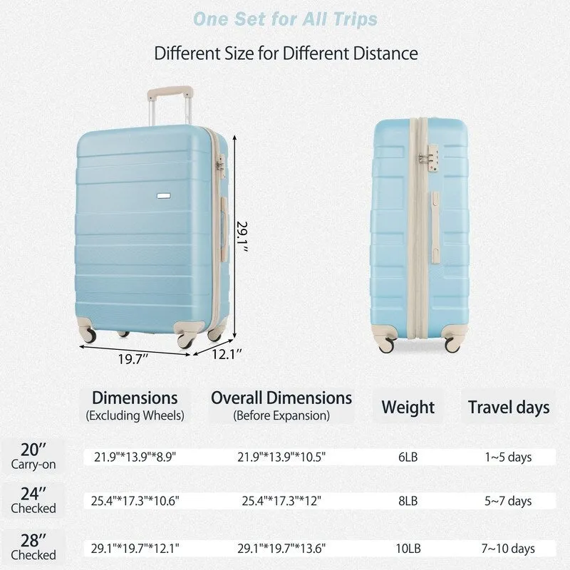3pcs Hardshell Luggage Sets Lightweight Expandable Suitcase