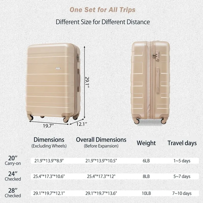 3pcs Hardshell Luggage Sets Lightweight Expandable Suitcase