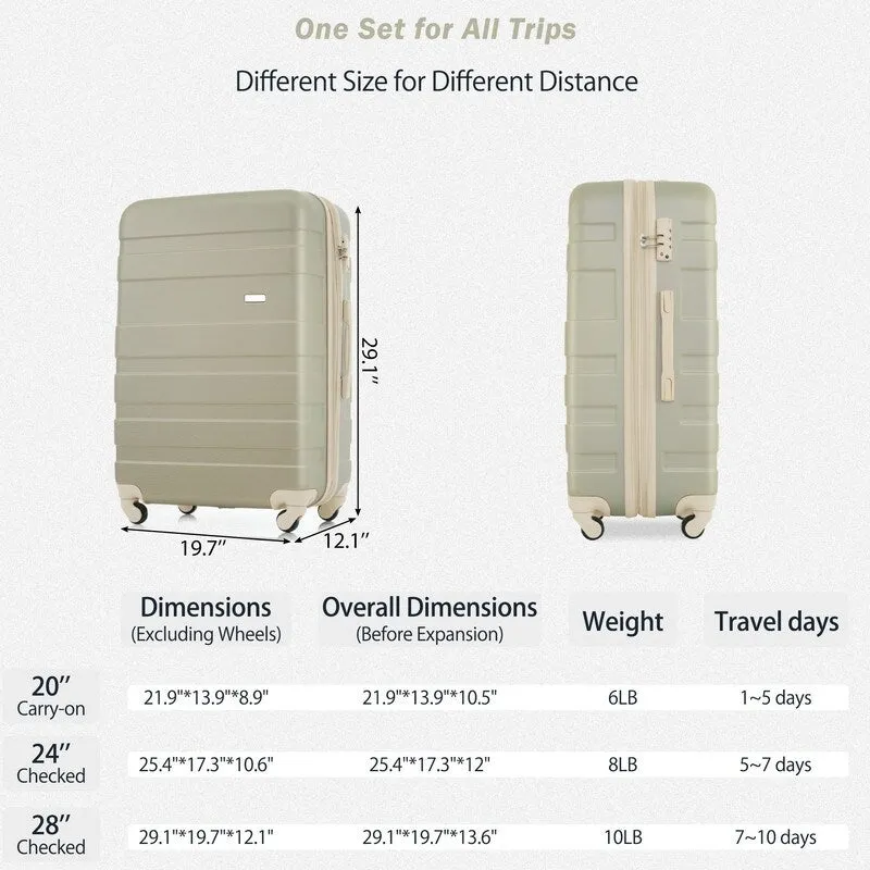 3pcs Hardshell Luggage Sets Lightweight Expandable Suitcase