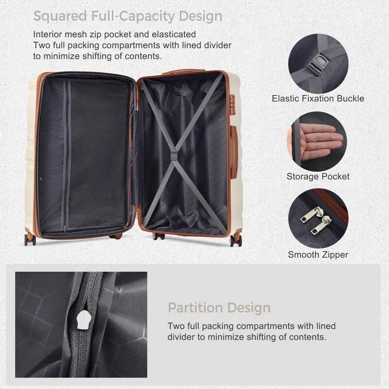 3Pcs Luggage Sets ABS Hardshell Durable Suitcase Sets with Spinner Wheels and TSA Lock