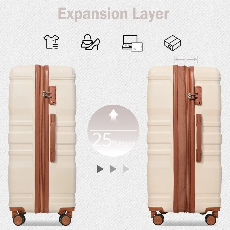 3Pcs Luggage Sets ABS Hardshell Durable Suitcase Sets with Spinner Wheels and TSA Lock