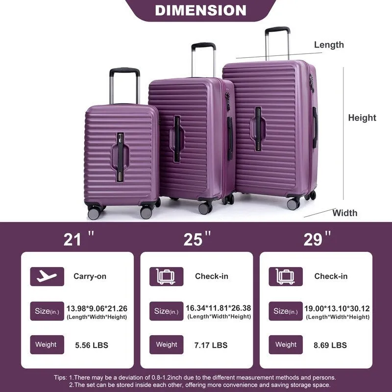 3PCS PC ABS Lightweight Suitcase,Luggage Sets with 2 Hooks,360°Double Spinner Wheels and TSA Lock