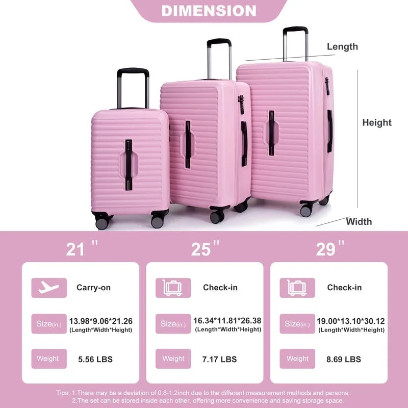 3PCS PC ABS Lightweight Suitcase,Luggage Sets with 2 Hooks,360°Double Spinner Wheels and TSA Lock