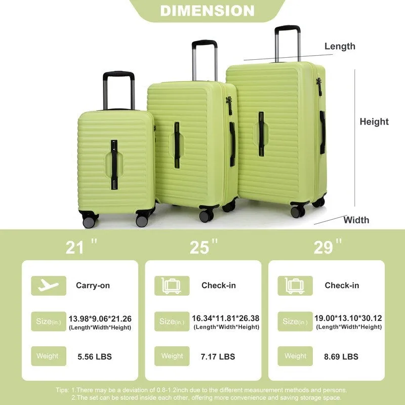 3PCS PC ABS Lightweight Suitcase,Luggage Sets with 2 Hooks,360°Double Spinner Wheels and TSA Lock