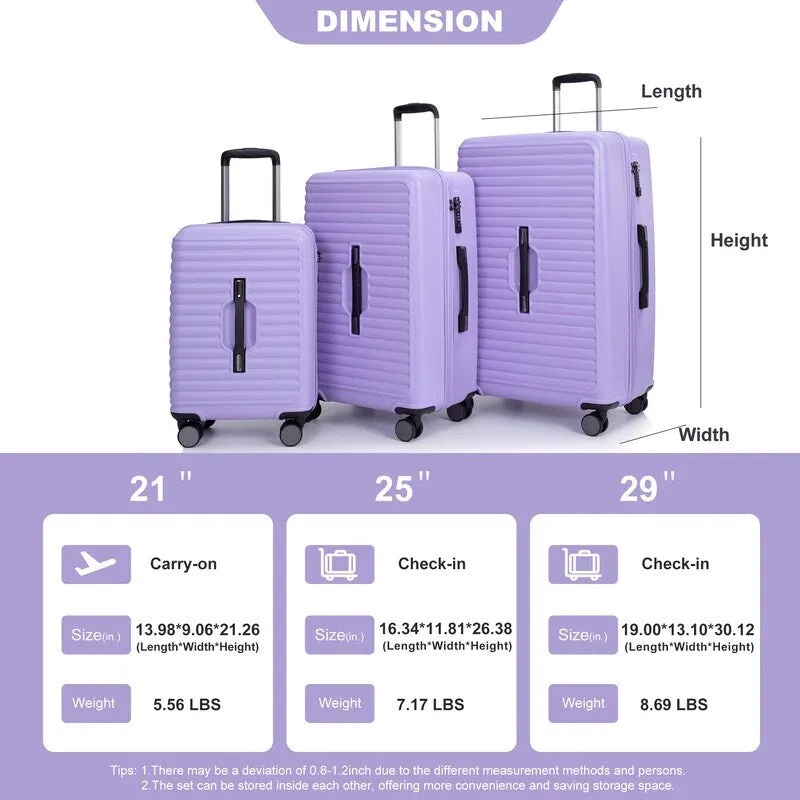 3PCS PC ABS Lightweight Suitcase,Luggage Sets with 2 Hooks,360°Double Spinner Wheels and TSA Lock