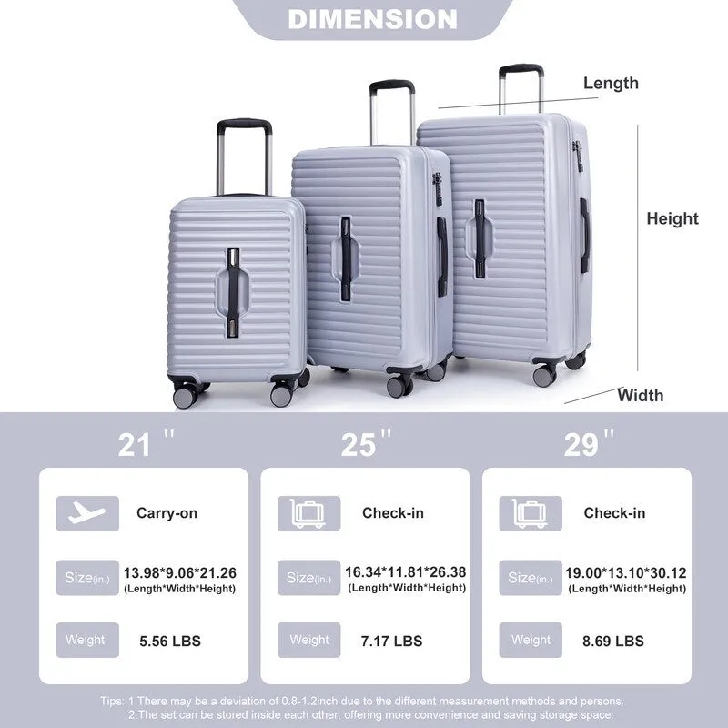 3PCS PC ABS Lightweight Suitcase,Luggage Sets with 2 Hooks,360°Double Spinner Wheels and TSA Lock