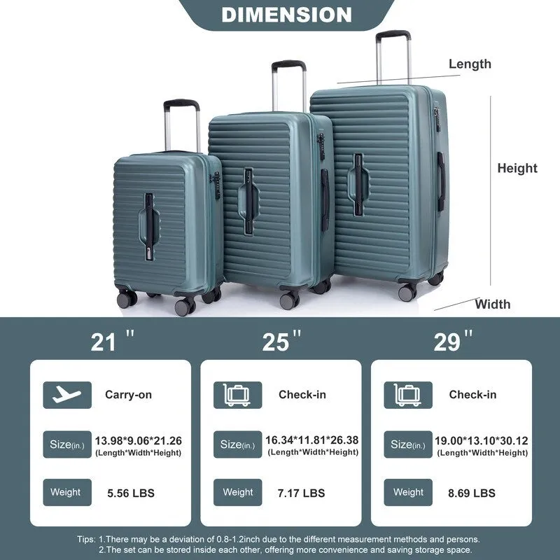 3PCS PC ABS Lightweight Suitcase,Luggage Sets with 2 Hooks,360°Double Spinner Wheels and TSA Lock