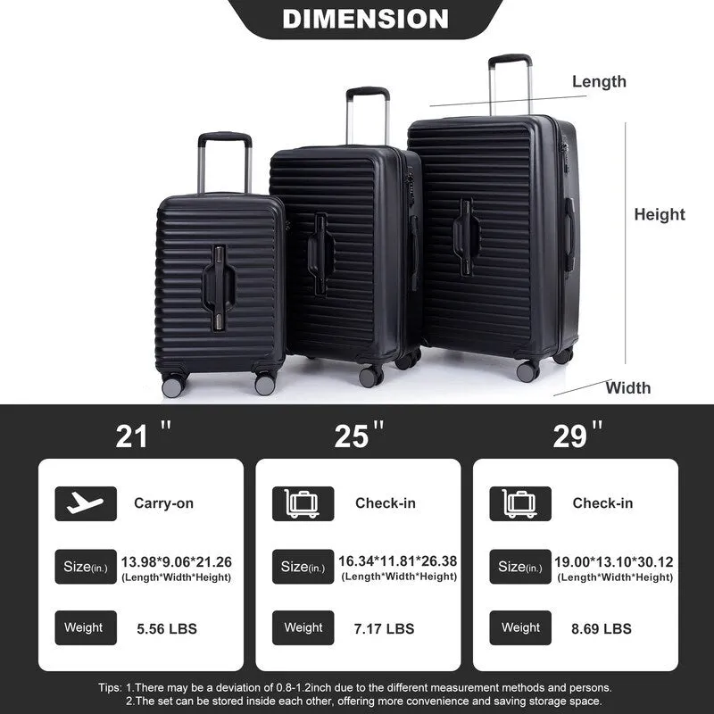 3PCS PC ABS Lightweight Suitcase,Luggage Sets with 2 Hooks,360°Double Spinner Wheels and TSA Lock