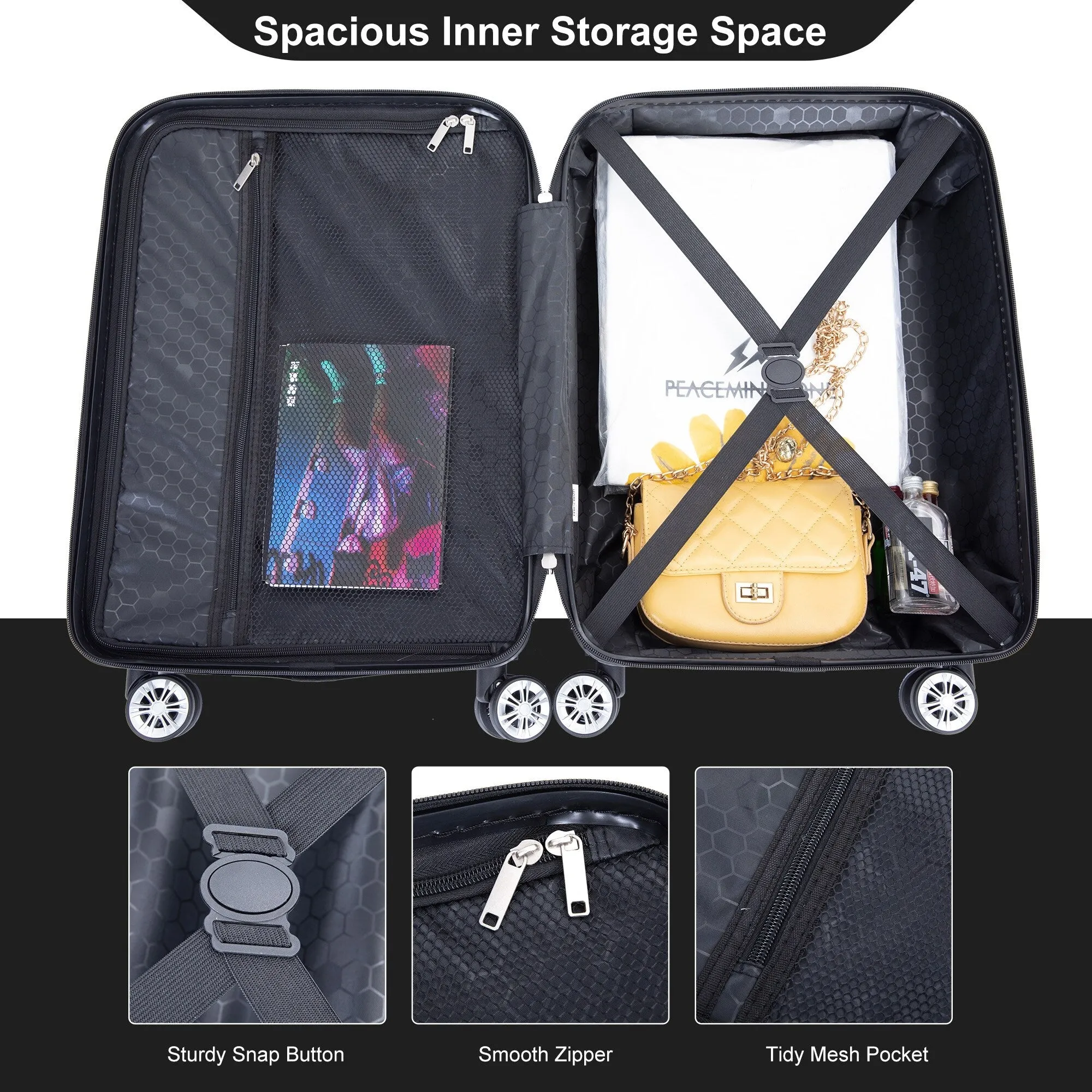 4-piece ABS Lightweight Suitcase Set with 14 inch Makeup Case, Aircraft Wheels (14/20/24/28)