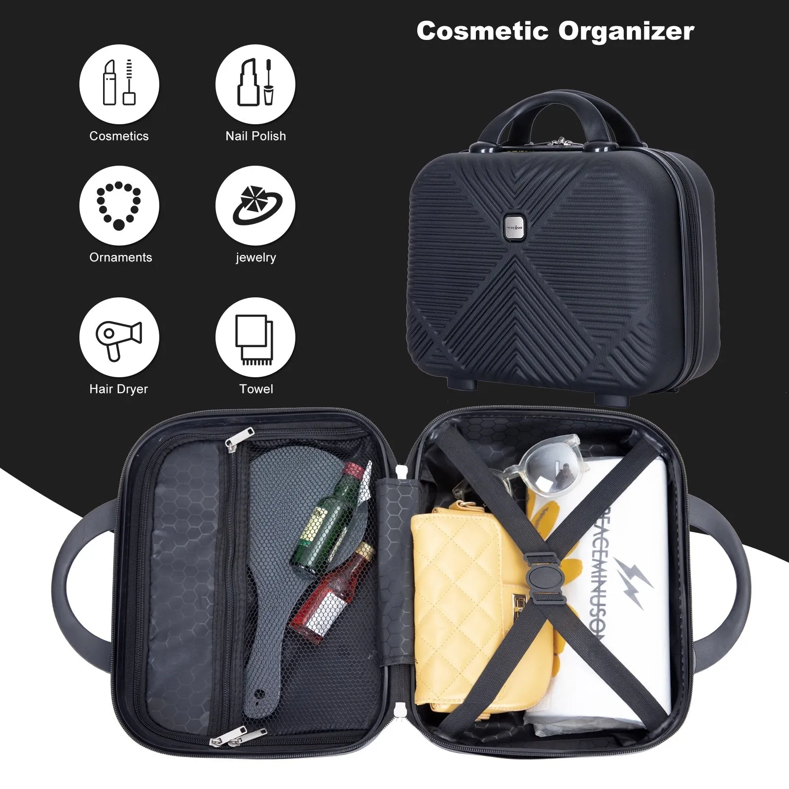 4-piece ABS Lightweight Suitcase Set with 14 inch Makeup Case, Aircraft Wheels (14/20/24/28)