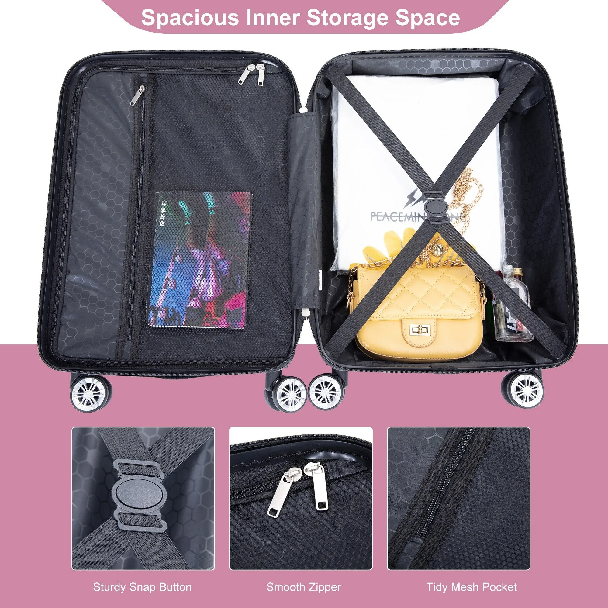 4-piece ABS Lightweight Suitcase Set with 14 inch Makeup Case, Aircraft Wheels (14/20/24/28)
