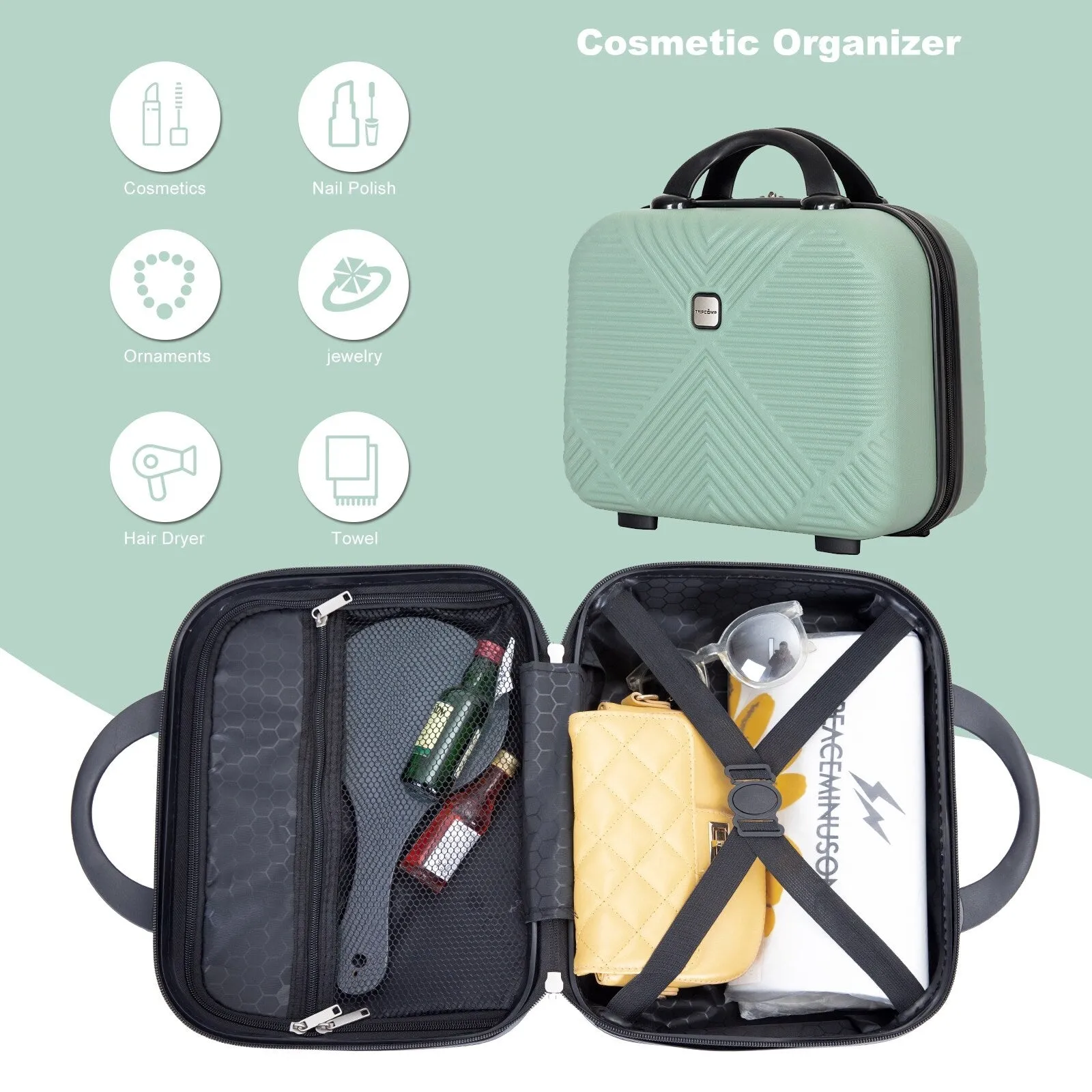 4-piece ABS Lightweight Suitcase Set with 14 inch Makeup Case, Aircraft Wheels (14/20/24/28)