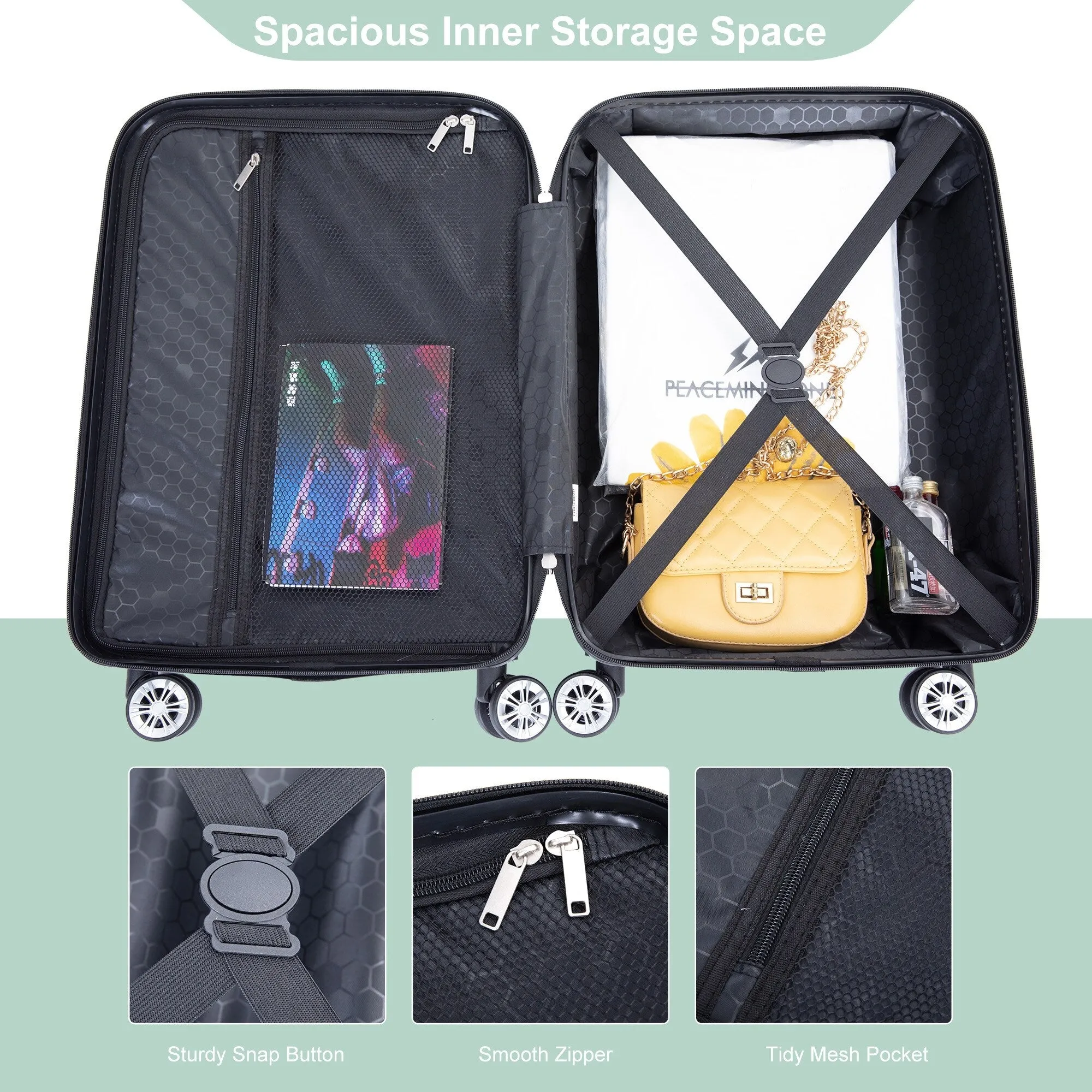 4-piece ABS Lightweight Suitcase Set with 14 inch Makeup Case, Aircraft Wheels (14/20/24/28)