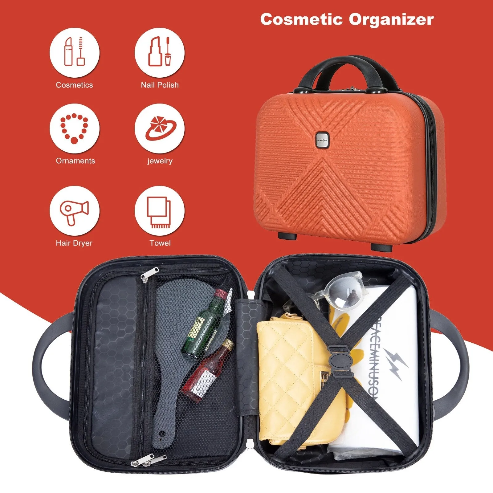 4-piece ABS Lightweight Suitcase Set with 14 inch Makeup Case, Aircraft Wheels (14/20/24/28)