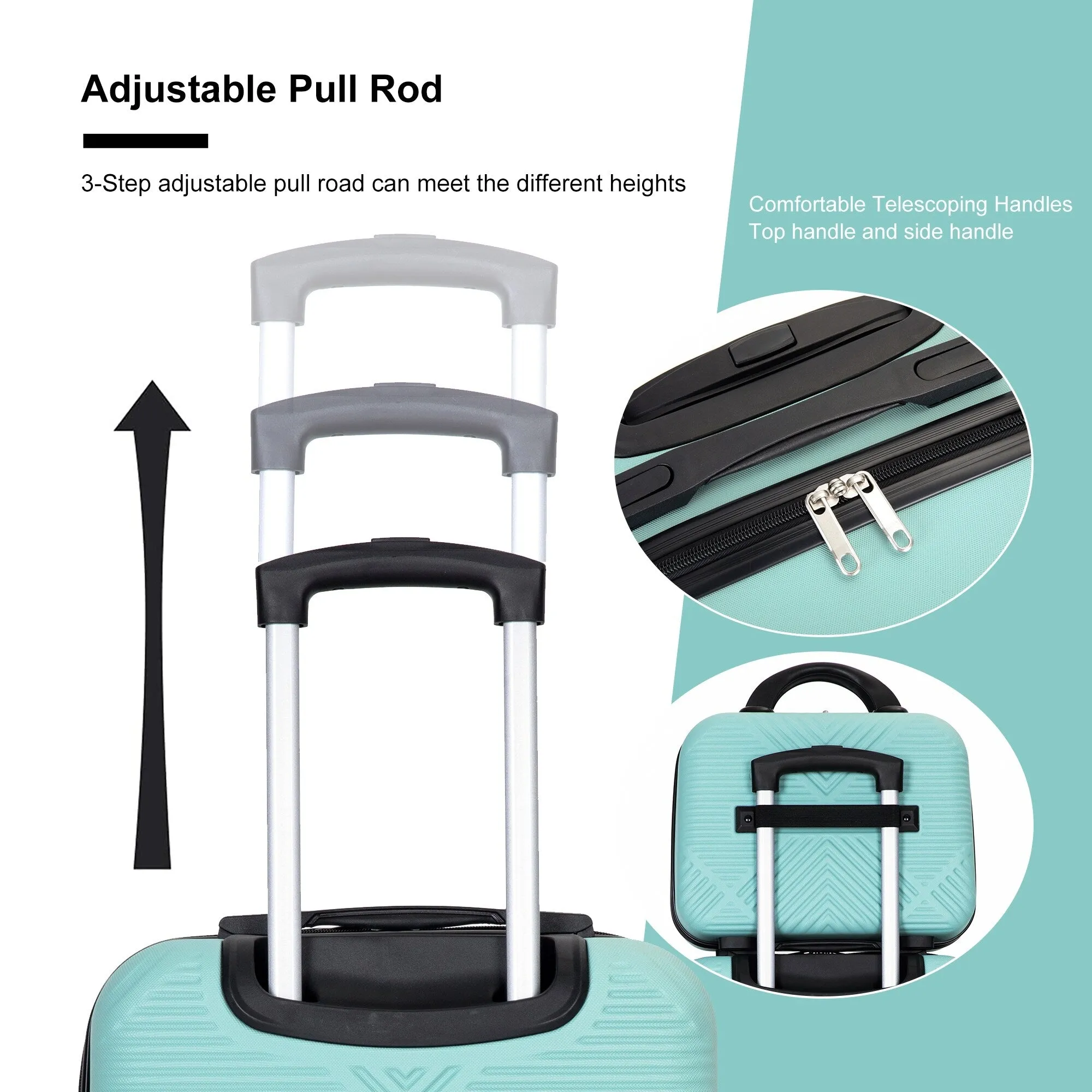 4-piece ABS Lightweight Suitcase Set with 14 inch Makeup Case, Aircraft Wheels (14/20/24/28)