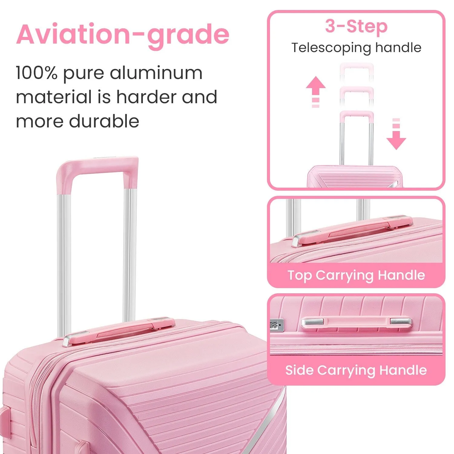 4 Piece Luggage Sets with Adjustable Handle and TSA Lock, Expandable Suitcase with Zippered Pocket (14/20/24/28)
