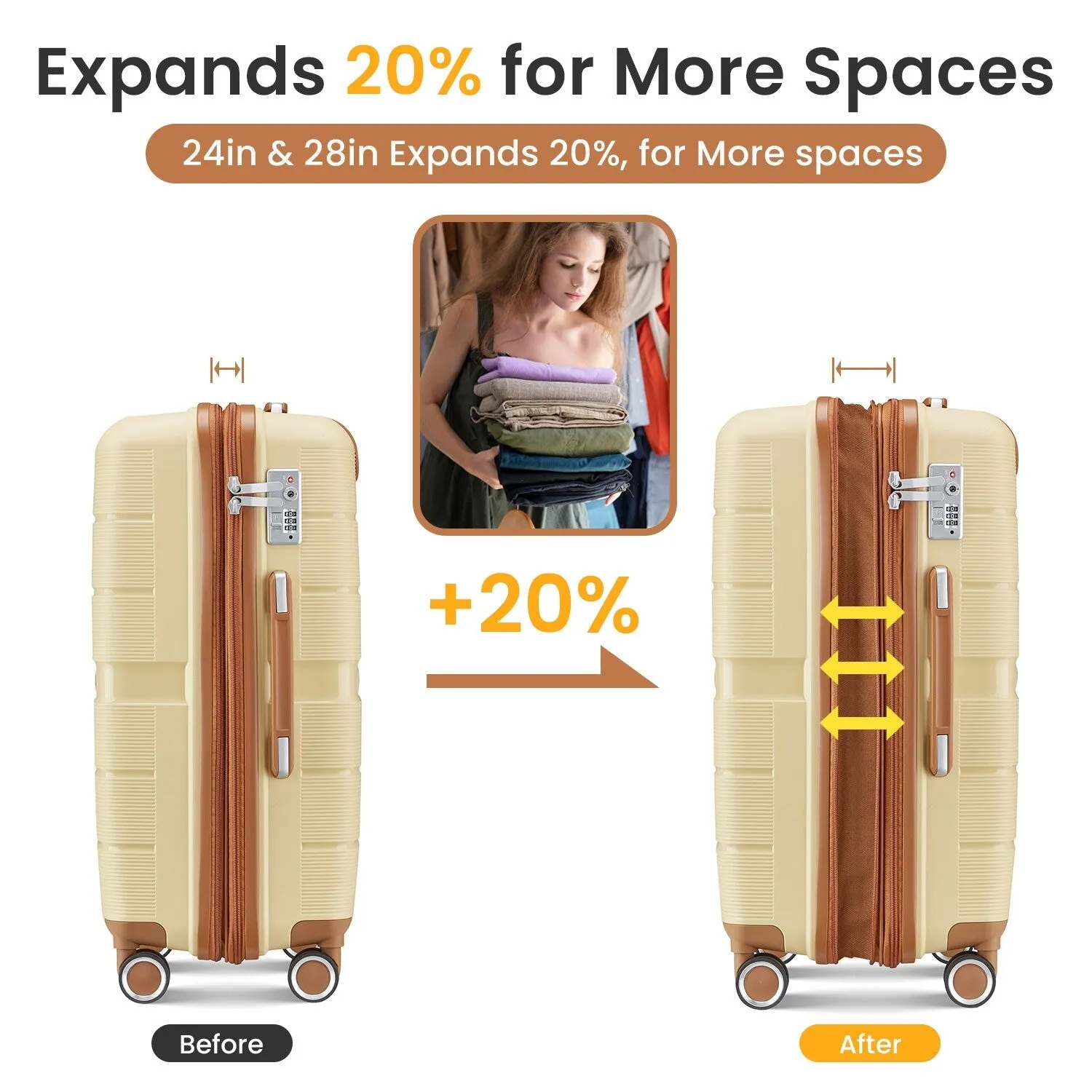 4 Piece Luggage Sets with Adjustable Handle and TSA Lock, Expandable Suitcase with Zippered Pocket (14/20/24/28)
